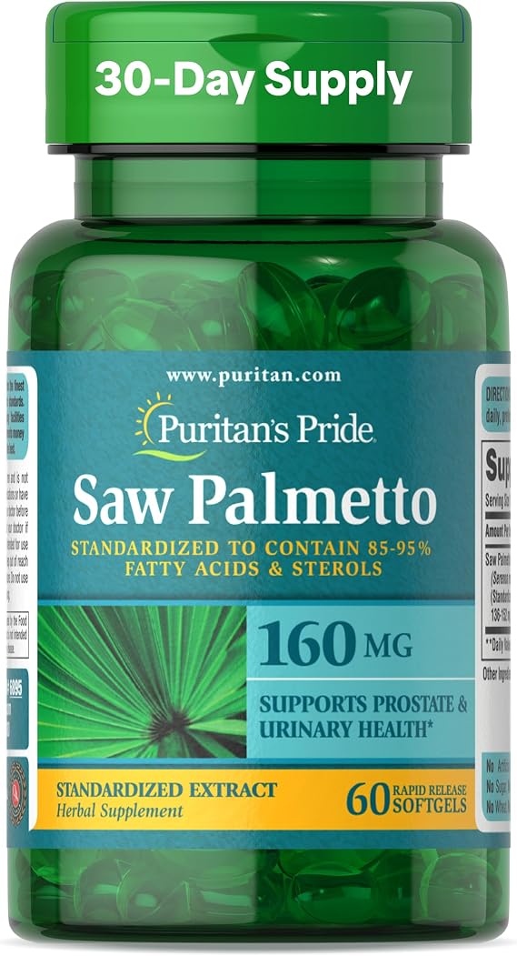 Puritan's Pride Saw Palmetto Extract 160mg, 60 Capsules | Traditional Herbal Dietary Supplement For Mens Prostate and Urinary Health Support, Rapid Release