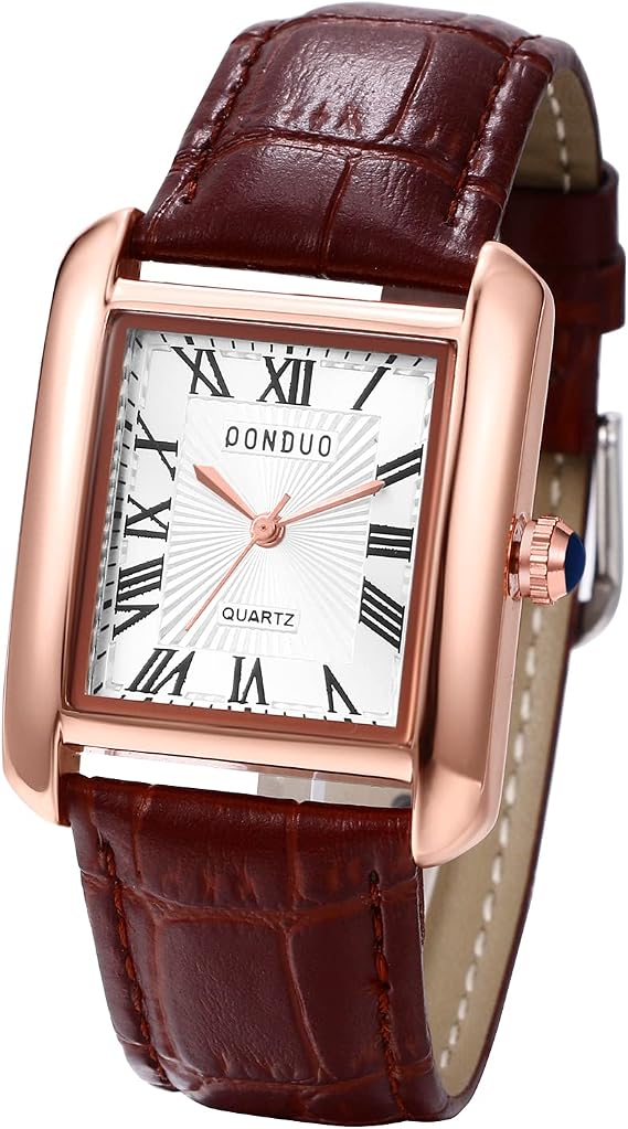JewelryWe Couple Watches Vintage Partner Friendship Leather Bracelet Watch Analogue Quartz Wrist Watch Classic Rectangular Casual Watch with Roman Numerals Dial Gift for Men Women