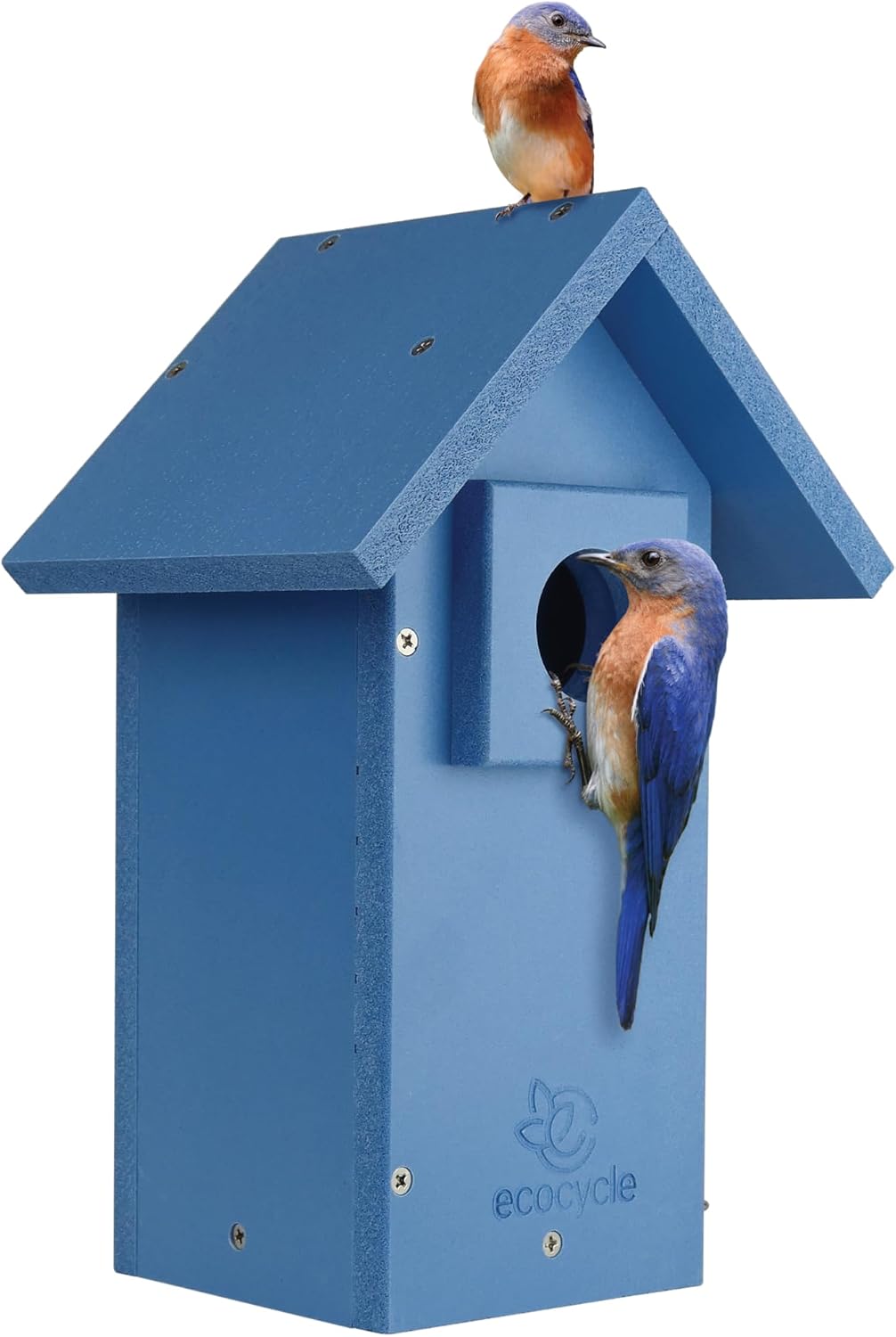 Bluebird Bungalow Recycled Plastic Bird House with Predator Guard and Clean-Out Door, Wild Bird House and Outdoor Décor, Blue