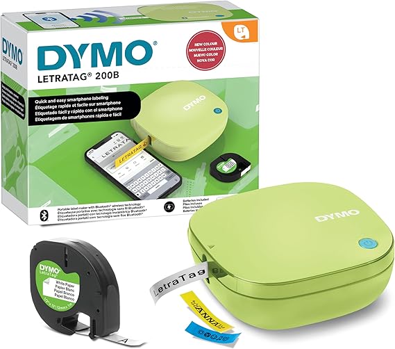 DYMO LetraTag 200B Bluetooth Label Maker, Compact Label Printer, Connects Through Bluetooth Wireless Technology to iOS and Android, Includes 1 White Paper Label Tape, Pistachio Yellow