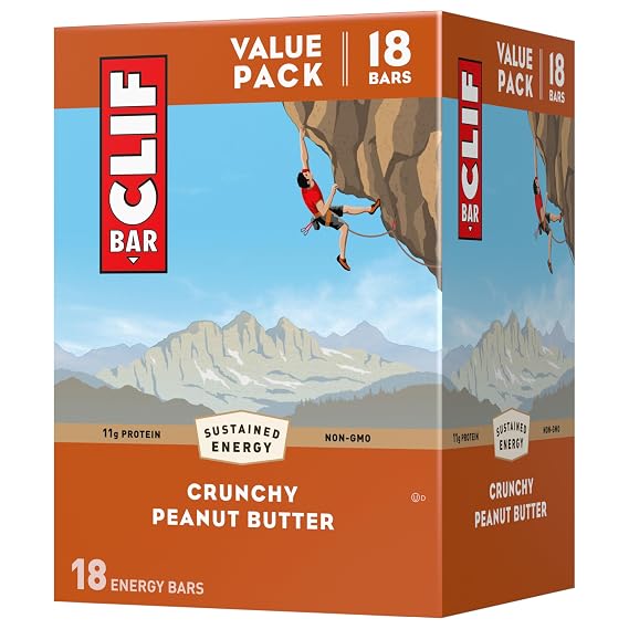 CLIF BAR - Crunchy Peanut Butter - Made with Organic Oats - 11g Protein - Non-GMO - Plant Based - Energy Bars - 2.4 oz. (18 Pack)