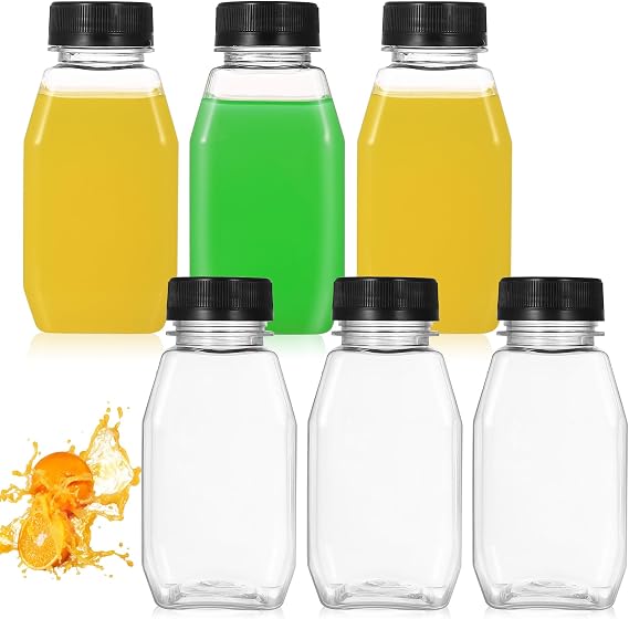 6 Pcs 8.45 oz/250ml Small Plastic Juice Bottles with Lids, Reusable Empty Clear Juice Shot Bottles with Lids, Juicing Smoothie Bottle, Small Drinks Bottle for Water Milk Ginger Beverages on the Go