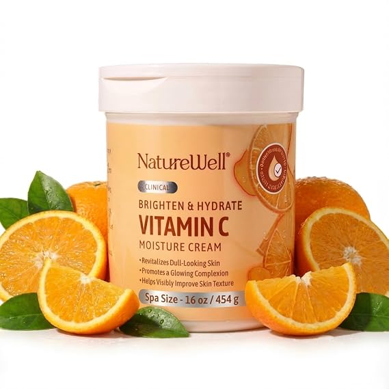 NatureWell Clinical Vitamin C Brighten & Hydrate Moisturizing Body Cream | Hydrating Face & Body Lotion with Coconut Oil, Helps Improve Uneven Skin Tone & Dark Spots, Anti-Aging Moisturizer