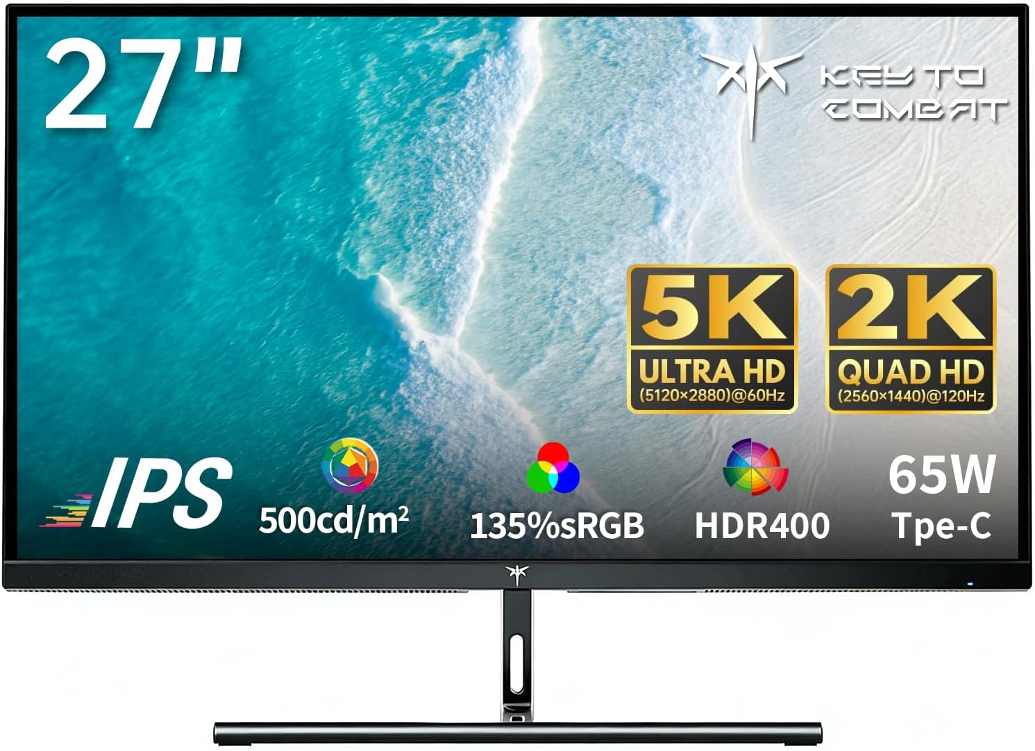 27-Inch Monitor 51202880@60Hz25601440@120Hz Dual Mode Switching IPS 500cdm² HDR400 2000:1 Contrast Ratio 135% sRGB Color Gamut Adaptive Sync Frameless HDMI 2.0 x 1 DP 1.4 x 1 65W