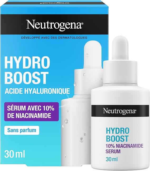 Neutrogena Hydro Boost Serum%10 Niasinamid (30 ml pipetli şişe) – Hyalüronik asit ve niasinamid içeren nemlendirici serum – Cilt tonunu eşitlemeye ve canlandırmaya yardımcı yüz bakımı