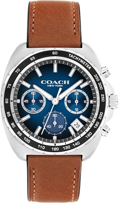 Coach Charter Men's Chronograph Quartz Watch 39 mm Stainless Steel Case Calfskin Strap Essential Accessory, Gift for Him