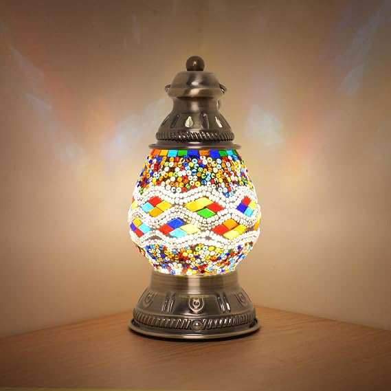 Turkish Mosaic Table Lamp, Handmade Stained Glass Desk Lamp, USB Rechargeable Touch Night Light, 3 Brightness Levels, 1800mAh Cordless Lamp for Bedroom Decor