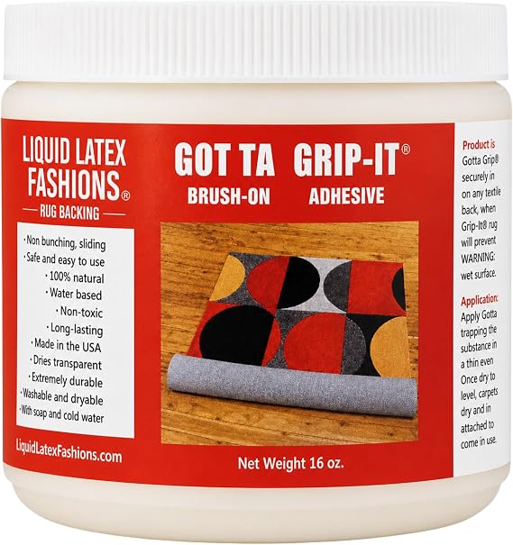 Gotta Grip-It Non-Slip Rug Fixative Gum 16 Oz - Safe and Easy to Use, Machine Washable and Dryer Safe, Backings Adhesive, Natural- 16 Oz