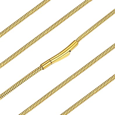 ChainsHouse 2MM Snake Chain Necklace for Men, 14K Gold/Black/Stainless Steel Simple Chains for Pendants or Solo Wear, Hypoallergenic Mens Jewelry Gift for Father, 16"-30" Length
