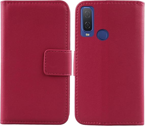 Genuine Leather Case TPU Silicone Shell for Alcatel 1L (2021) 6.1" Wallet Premium Flip Protection Cover Skin Pouch with Card Slot (Rose)