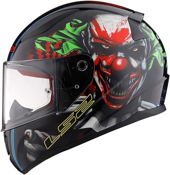 Full Face Motorbike Crash Rider Biker Sports Motorcycle Helmet LS2 FF353 RAPID HAPPY DREAMS GLOW-IN-THE-DARK SCARY CLOWN (3XL)