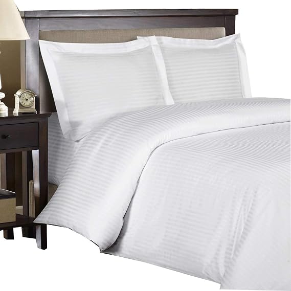 Royal Hotel Bedding Cotton-Blend King Duvet Covers Wrinkle-Free Soft Cool and Breathable - Striped 650 Thread-Count 3 Piece Duvet Cover Set, King/Cal-King Size, White