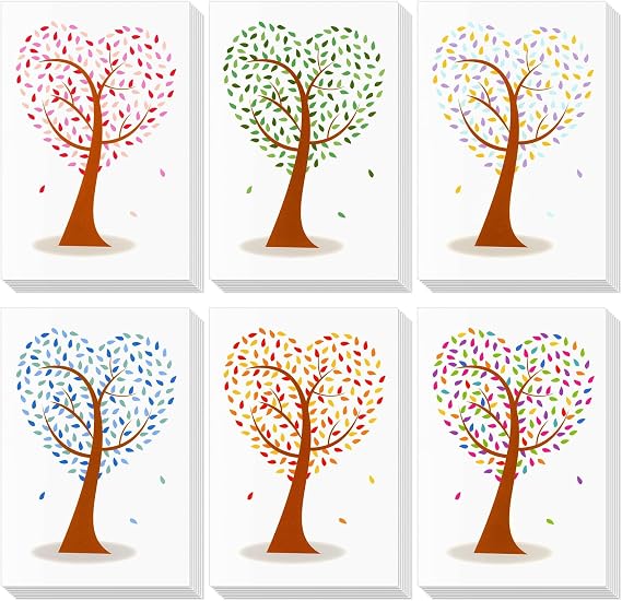 BEST PAPER GREETINGS Blank Heart Shaped Tree Greeting Cards - Thank You Cards with Envelopes - All-Occasion Stationery - Staff Appreciation & You Are Loved Notes - 4 x 6 in, 48 Count, Assorted Colors