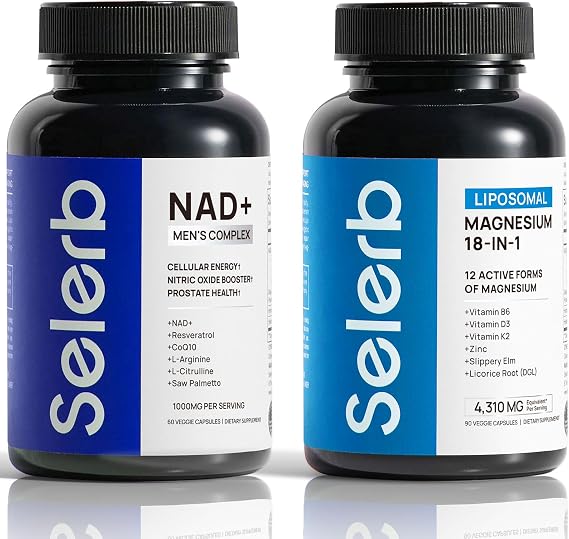 Selerb NAD+ Supplements for Men & 18 in 1 Magnesium Complex Cellular Energy, Muscle, Sleep & Bone Support with Nitric Oxide, Resveratrol, CoQ10, Liposomal Magnesium, D3 & K2