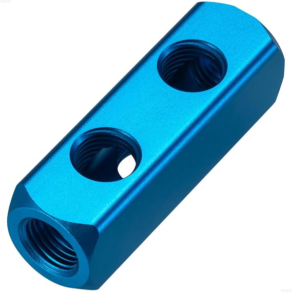 2Pcs Aluminum Block 1/4"PT, Pneumatic Manifold Air Distribution Block, Air Compressor Manifold Fitting (2 Way 5 Port)