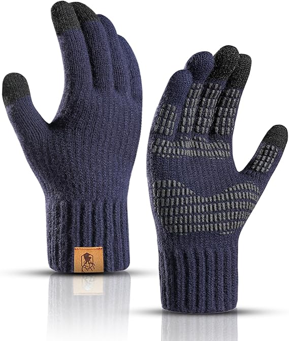 Winter Knit Gloves for Mens Touchscreen Warm Thermal Gloves for Men Women | Soft Lining Elastic Cuff Texting Anti-Slip Gloves Gifts for Men Women