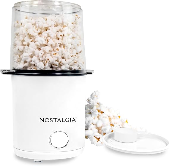 Nostalgia 8-Cup Hot Air Popcorn Maker & Bowl - 2-In-1 Bowl & Lid, 2 oz Measuring Cup - Oil-Free Pop Corn for Movie Night, Snacks, Birthday Parties, and More - White