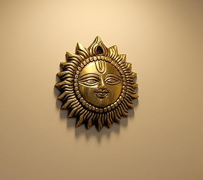 eSplanade 4 Brass Sun God Smiling Surya Bhagwaan Idol Statue Sculpture Wall Hanging