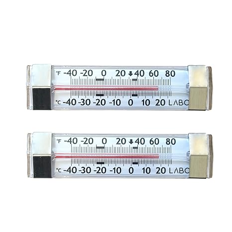 Refrigerator and Freezer Thermometer Fridge Thermometer 2 Pack Waterproof Analog, Large Dial, Accurate, Easy to Read, Wide Range -40F to 80F for Kitchen, Restaurant, Cooler, Lab, Industrial Use
