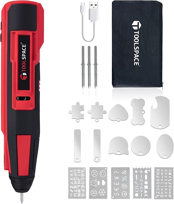 TOOLSPACE USB Rechargeable Engraving Pen Cordless Engraver Micro Electric Engraving Pen Mini DIY Engraving Tool Kit for Detail Metal Glass Ceramic Plastic Jewelry Engraving