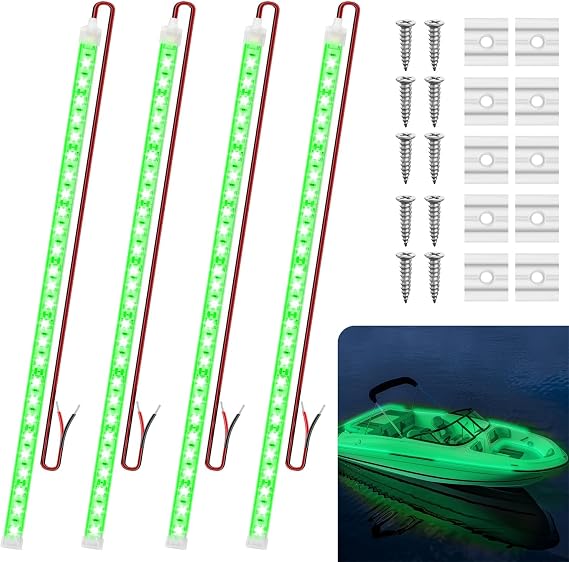 Boat Marine Submersible Led Strip Lights, 4 Pcs 12V Green/20''