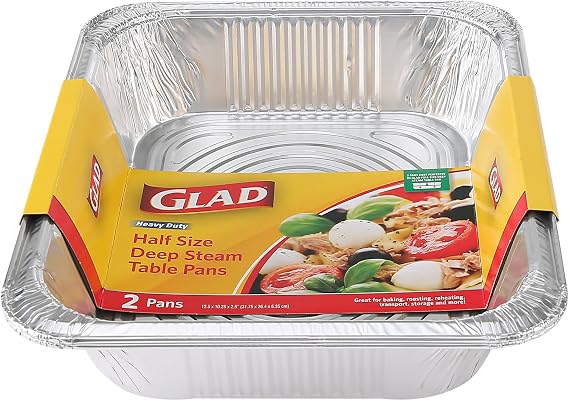 Glad Disposable Half Size Deep Steam Table Pans, 12.5 x 10.25 x 2.5", 2 Ct