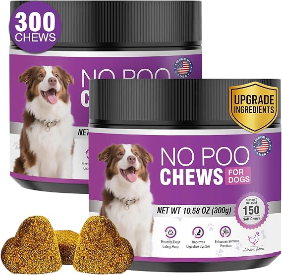 Prevent Stop Dogs from Eating Poop Supplement-300 Chews No Poo Chews-Probiotics-No Poop Eating Deterrent for Dog-Chicken