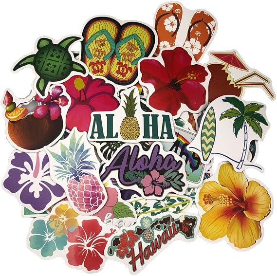 50 Pieces Watercolor Hawaiian Tropical Summer Stickers Decals for Waterbottle Laptop Scrapbooking Journal Planner Card Making