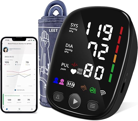 Bluetooth Blood Pressure Monitor for Home Use Adjustable Upper Arm Cuff