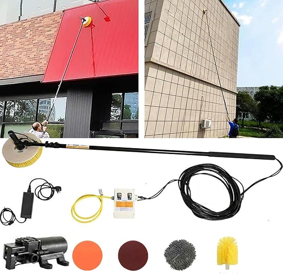 Door Head Billboard Cleaning Machine | Electric Solar Panel Cleaning Telescopic Rod |3.5m/5.5m/7.5m 40cm Single Disc Automatic Water Sprayer Cleaner|Special Roof Water Brush-Stepless Speed ,7.5m