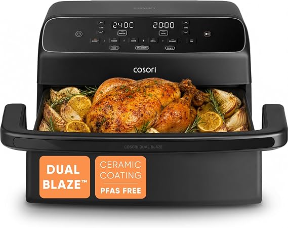 Cosori Dual Blaze™ Air Fryer 8.6L, Dual Zone with Removable Divider, No Flipping Even Cooking, PFAS-Free Ceramic Coating, Up to 61% Energy Saving, 95% Less Oil, Dishwasher Safe