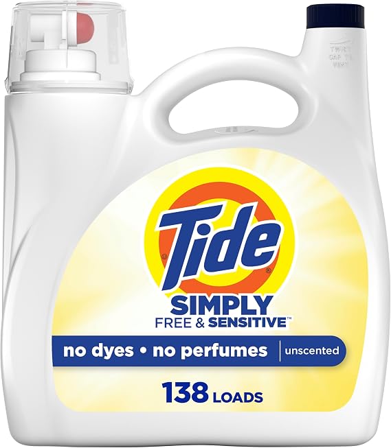 Tide Simply Liquid Laundry Detergent, Free & Sensitive, 138 Loads, 173 fl oz
