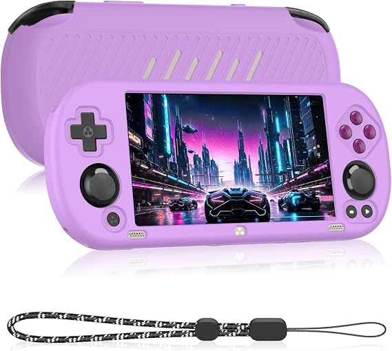 Silicone Case Compatible with Trimui Smart Pro 5-Inch, Anti-Scratch, Washable, Shockproof Protective Cover for Trimui Smart Pro Handheld Game Console with Lanyard - Purple