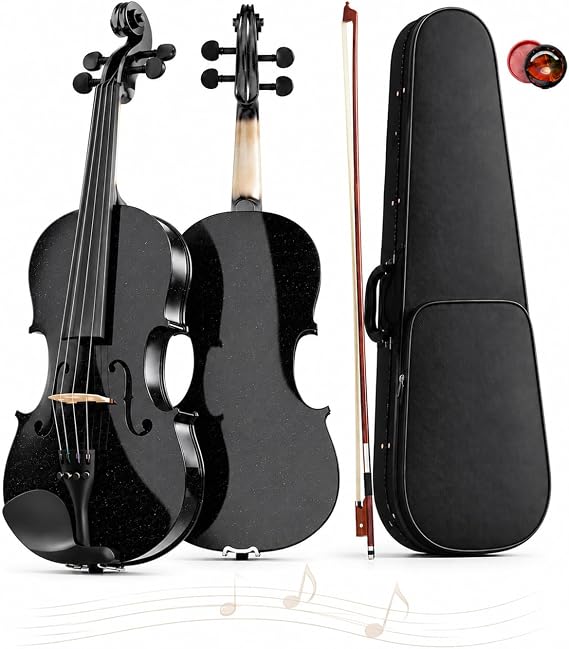 Full Size Violin 4/4 for Age 12+, Beginner Acoustic Violin, Black