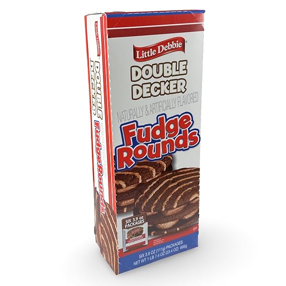 Little Debbie Double Decker Fudge Rounds, 3.9 Oz Each | Mega Sized Single Serve Snack Cakes, Pack of 6