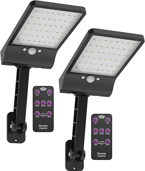 highydroLED Solar Lights Outdoor with Remote and Color Temperature Adjustment 2700K to 6000K, 48LED Solar Motion Sensor Light with 3 Modes,Waterproof IP65 Night Light for Garden Garage [Pack of 2]