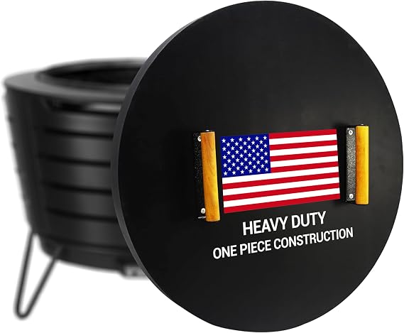 FEBTECH - 25.5 Inch Round Firepit Lid for 25" Fire Pits | 16 Gauge Carbon Steel Solid Firepit Cover with 2 Wooden Handles, Keeps Fire Pit Clean and Protected Year-Round
