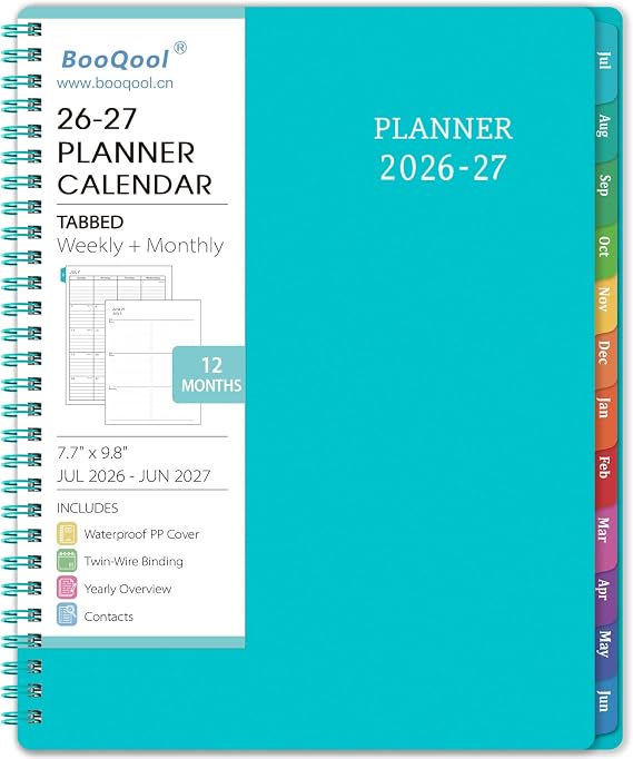 Planner 2026-2027 - Academic Planner from July 2026 - June 2027, 7.7" x 9.8", Calendar Planner 2026-2027, Weekly and Monthly Planner Spiral Bound, Flexible Cover, To-Do List, 12 Monthly Tabs