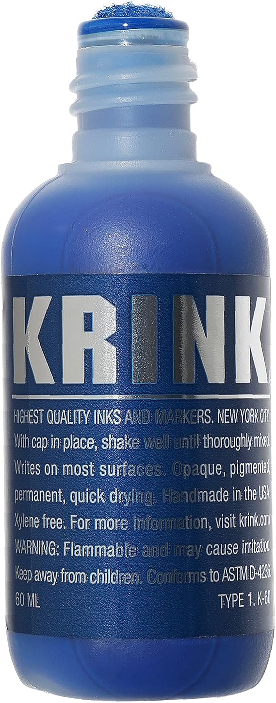 Krink K-60 Blue Paint Marker - Vibrant and Opaque Fine Art Graffiti Markers for Canvas Metal Glass Paper and More - Alcohol-Based Permanent Graffiti Mop Krink Paint Marker for Lasting Tags