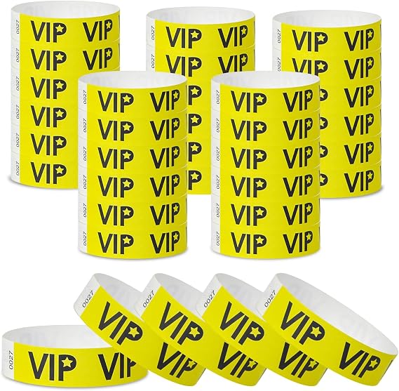 500 Pcs VIP Paper Wristbands for Events Waterproof Wrist Bands Lightweight Festival Identification Bracelets Neon Adhesive Event Arm Bands for Party(Yellow)