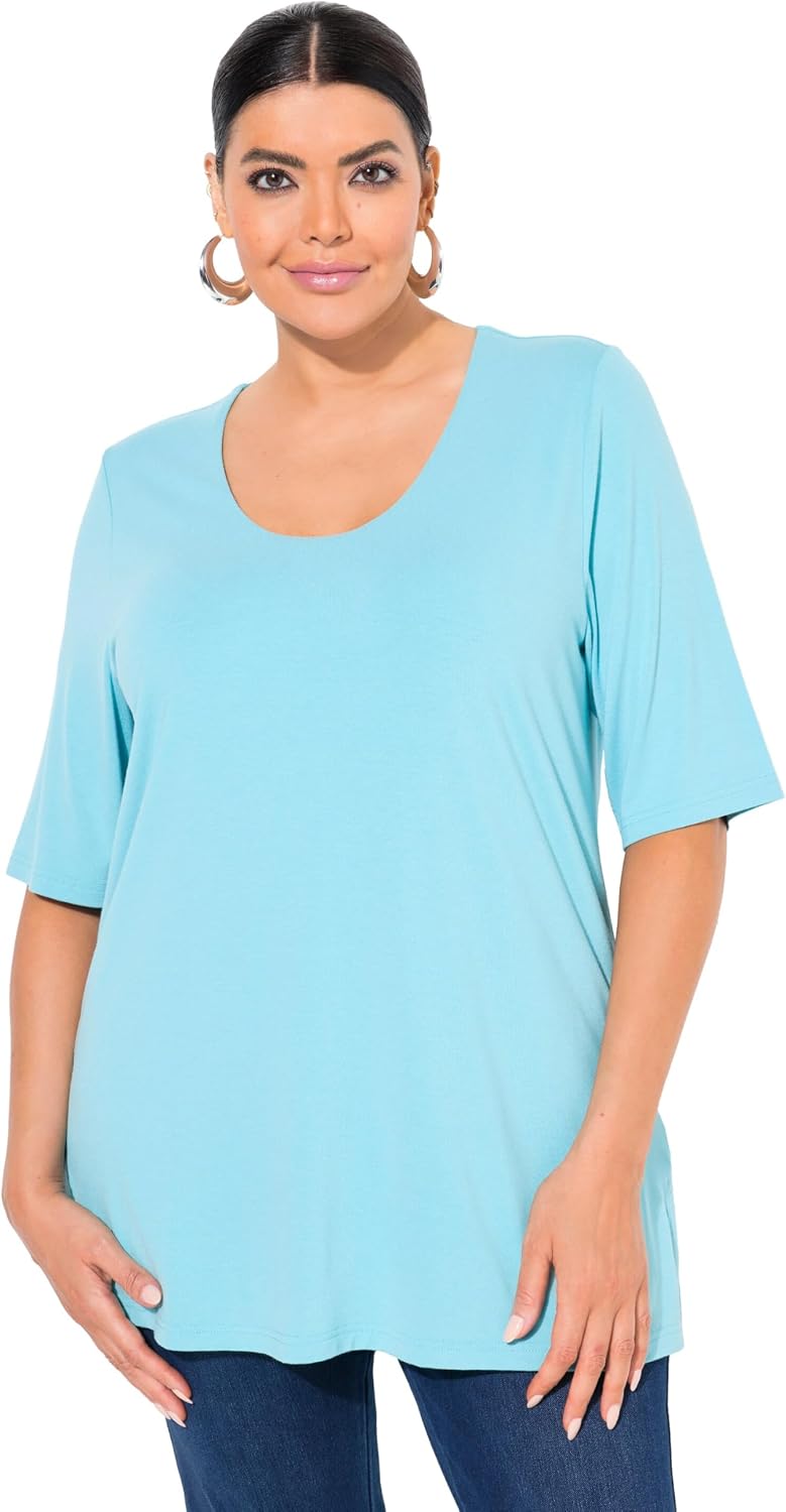 Ulla Popken Womenswear Plus Size Curvy Layered Short Sleeve A-Line Tee 820860