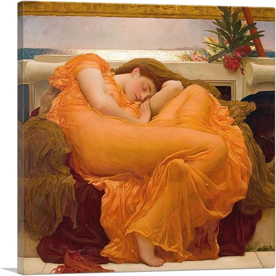 ARTCANVAS Flaming June 1895 Canvas Art Print Stretched Framed Painting Picture Poster Giclee Wall Decor by Frederic Leighton - 12" x 12" (1.50" Deep)