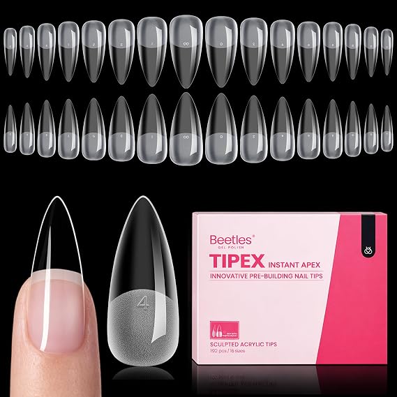Beetles Tipex Instant Apex Nail Tips, Medium Stiletto 192pcs 16 Sizes 00-14