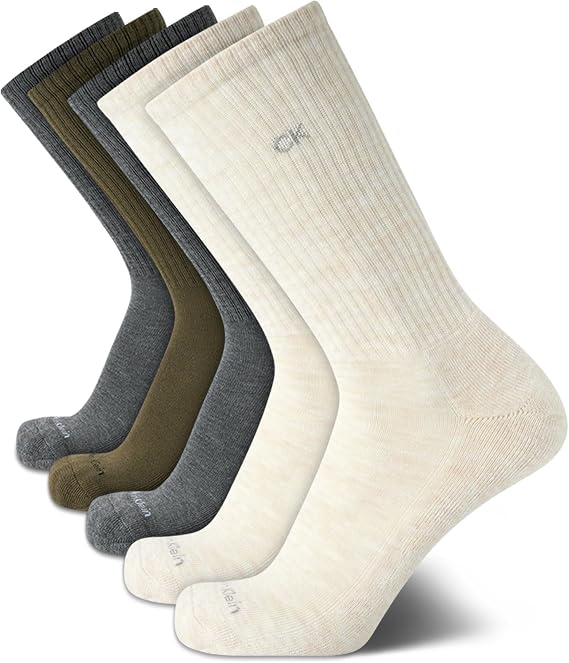Calvin Klein Mens Crew Socks - 5 Pack Breathable Cushion Crew Athletic Mid-Calf Socks for Men for Running and Workout (7-12)