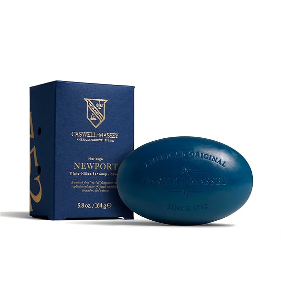 Caswell-Massey Newport Mens Bar Soap, Sophisticated Marine Scent, Moisturizing Natural Body Wash for Bath, Face & Hands, Triple-Milled with Essential Oils, Plant-Based & Cruelty-Free, 5.8 oz