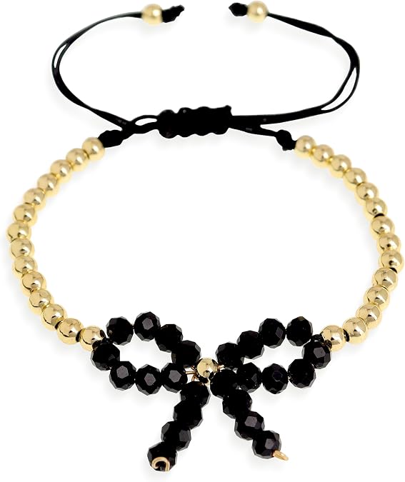 Gold Bead Bow Bracelets for Women, Adjustable Gemstone Pearl Beaded Jewelry Gifts