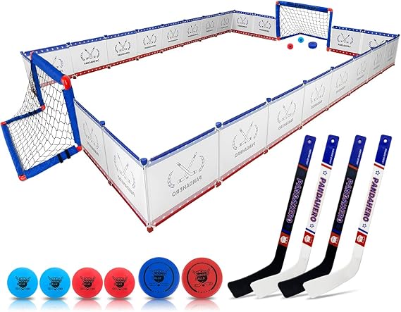 Knee Hockey Rink Set Christmas Stocking Stuffers Hockey Gifts for Kids | Hockey Gifts Set with 2 Hockey Net 4 Hockey Sticks 6 Hockey Balls for Toddler Kids