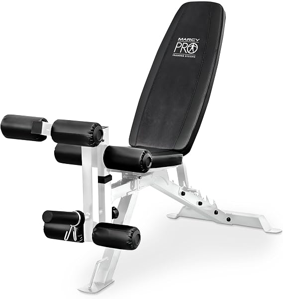 Marcy Foldable Incline Decline Weight Bench, Adjustable 6-Position Backrest | Includes Leg Extension Attachment for Full-Body Strength Training, Folds Flat to Save Space in Any Home Gym