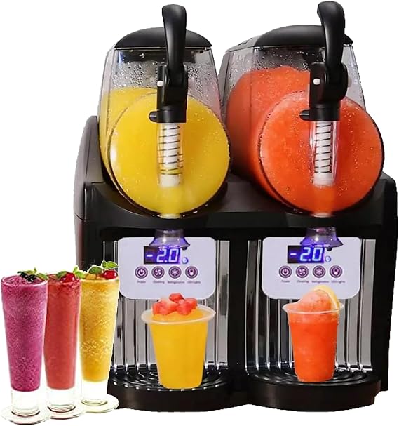 5L Commercial Ice Slush Machine, 2.5L Double Tank Professional Frozen Drink Slushy Machine, 300W Stainless Steel Smoothie Drink Maker, for Soft Ice Drink, Juice, Tea, Coffee