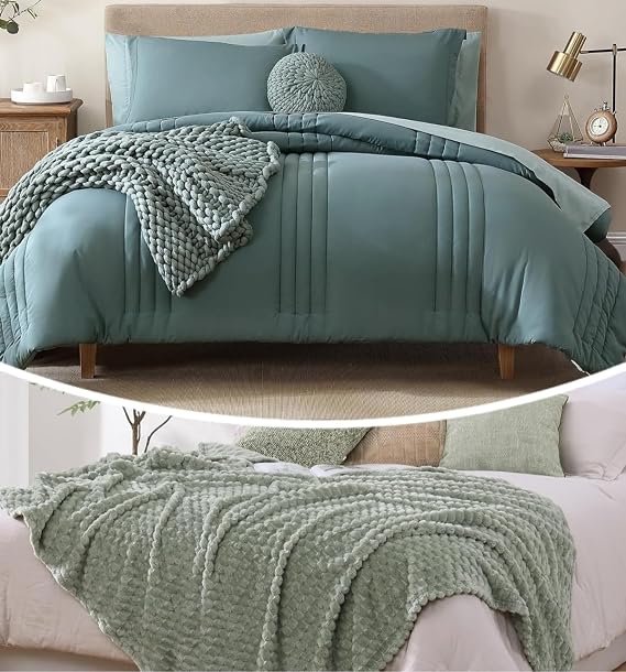 Monbix 7 Piece Comforter Sets and Fleece Throw Blanket Bundle